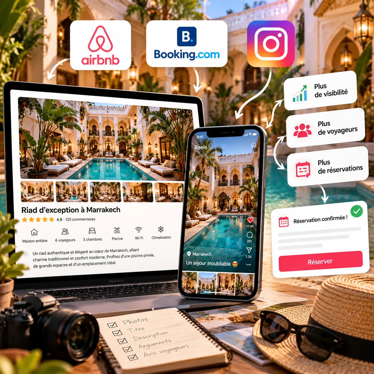 Stratégie de réservation Airbnb et Booking avec Instagram pour améliorer la visibilité et attirer davantage de voyageurs.